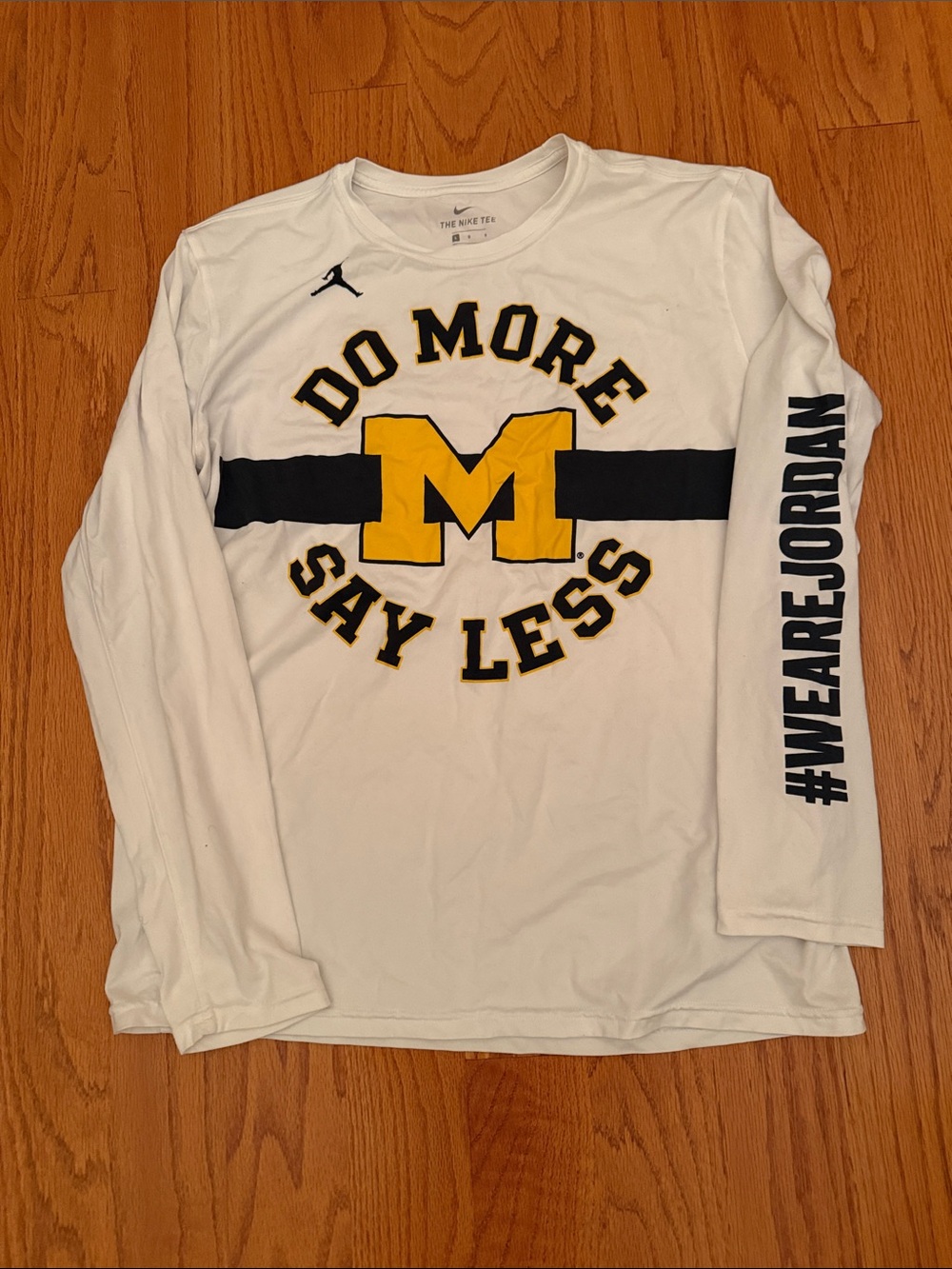 Jordan White Long-Sleeve 'Do More Say Less' Tee Michigan Wolverines Size Large